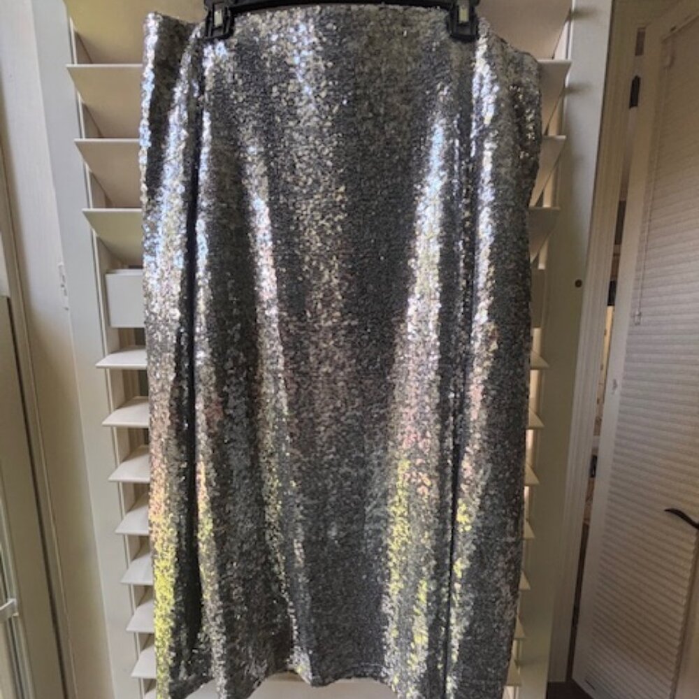 Eloquii Stretch Sequin Skirt Silver 20W